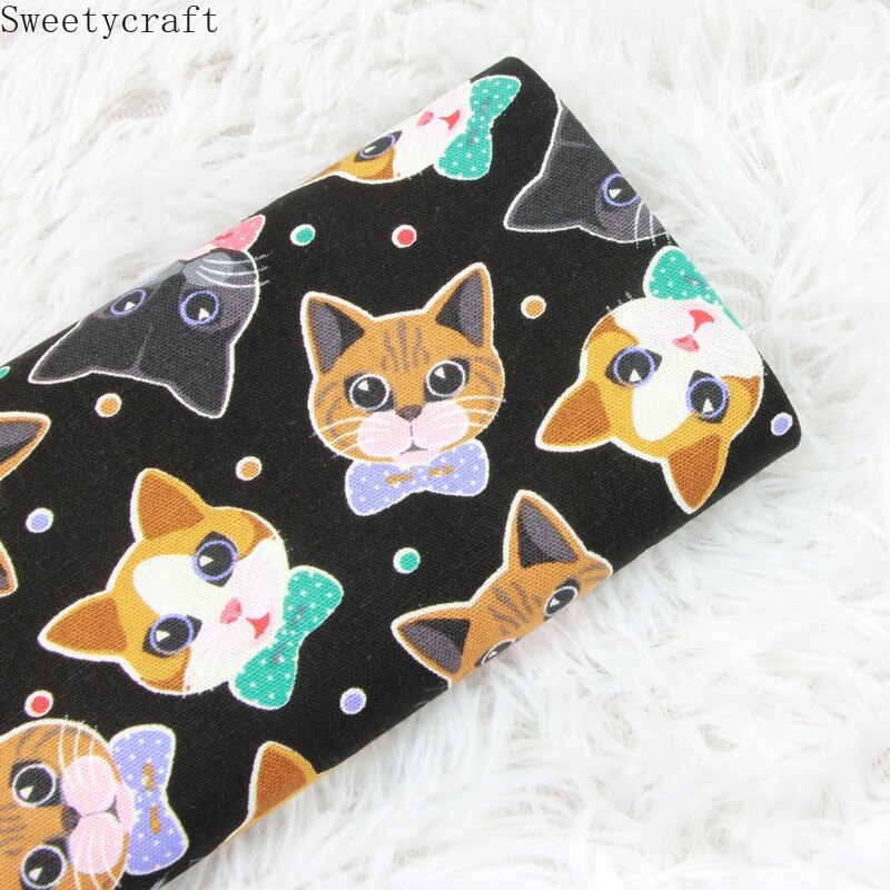 Tela gruesa de algodón de 110x45cm de yarda, Tela con estampado de lazo de gato Animal, bolsa de costura hecha a mano, Material de mosaico, accesorios para el hogar, textil