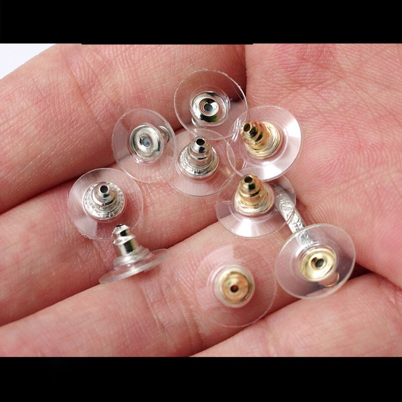 100 unids/lote de pendientes de goma con Cierre trasero de acero inoxidable, Tuercas de tuerca para pendientes, accesorios para fabricación de joyas DIY