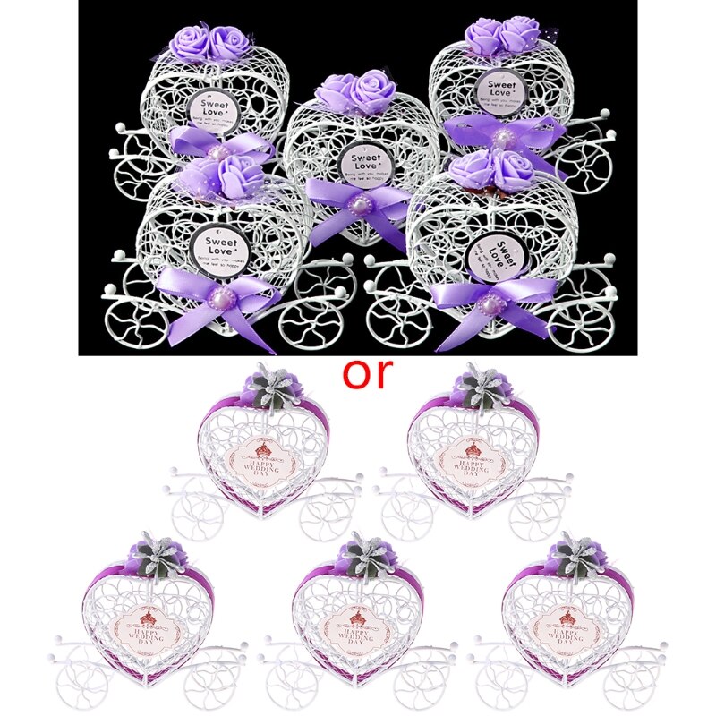 5Pcs Cinderella Carriage Candy Chocolate Boxes Birthday Wedding Party Favour: Purple