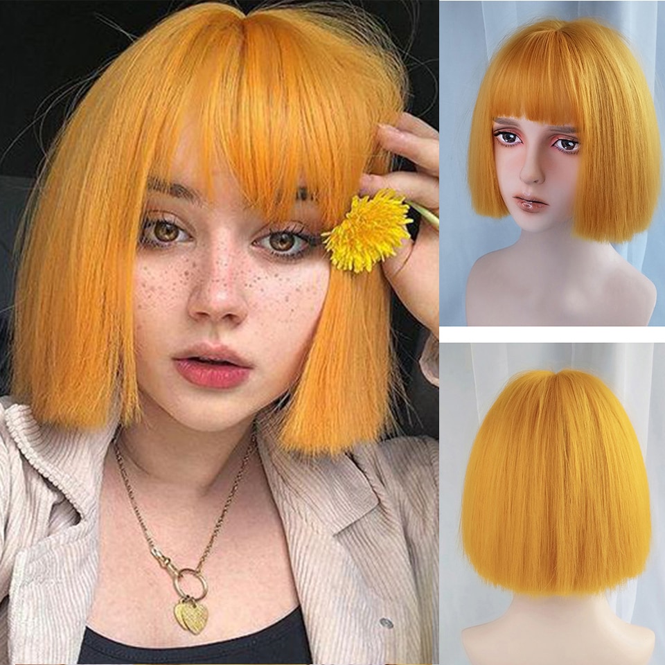 Hoiuyan Kort Haar Bob Synthetische Pruik Meisje Pony Korte Rechte Bob Pruik Hoge Temperatuur Fiber Cosplay Lolita