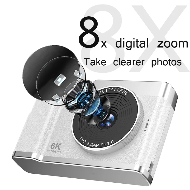 Xiaomi 6k hd câmera digital 2.4in display ips 8x zoom 64mp câmera de vídeo com luz de preenchimento 4k câmera selfie para crianças estudantes adolescentes