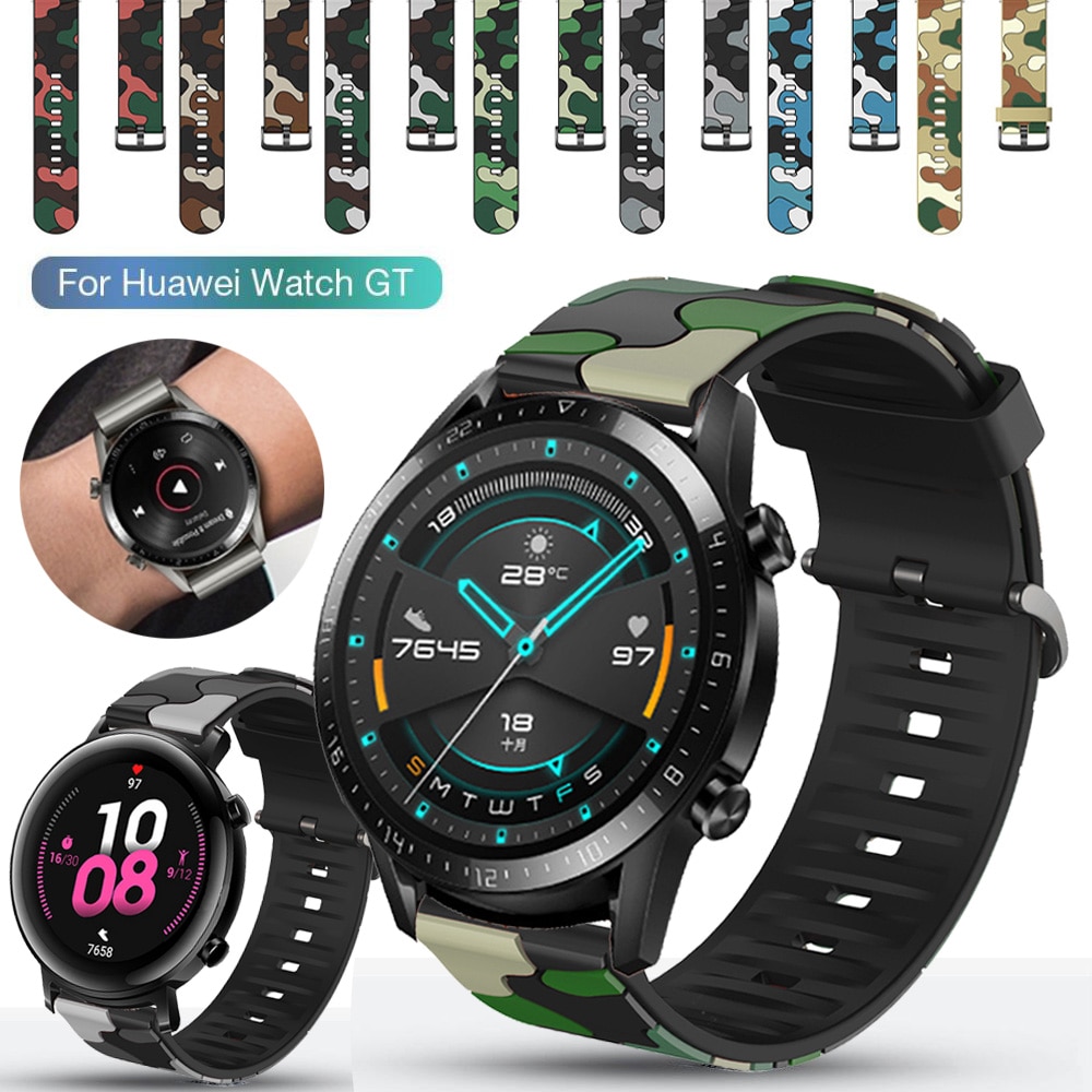 Bracelet Sport intelligent à motif de Camouflage, pour Huawei Watch GT 2 2e GT2, 42mm 46mm, 20mm 22mm