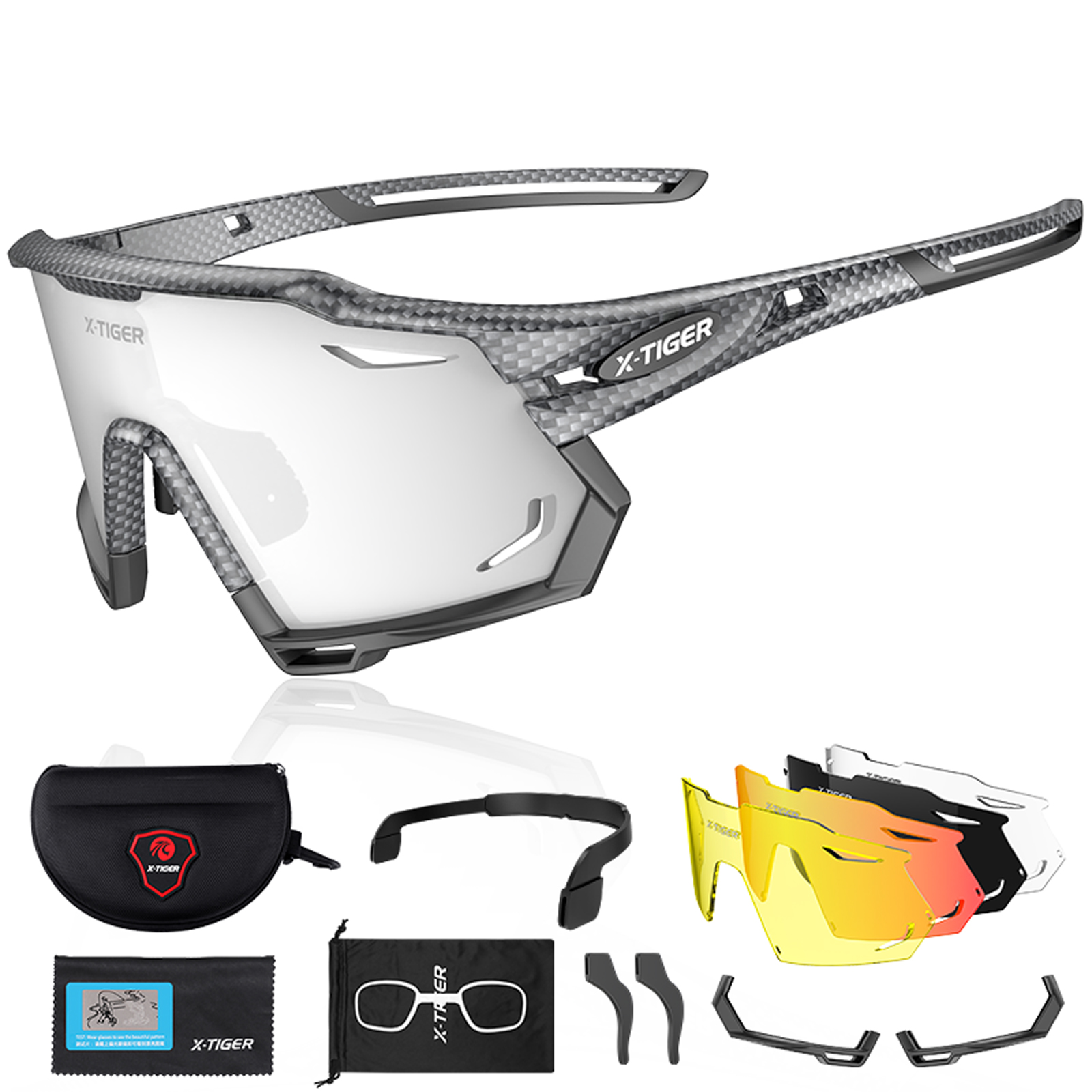 X-TIGER Gafas de ciclismo polarizadas con 5 lentes intercambiables MTB Ciclismo Béisbol Correr Gafas de sol deportivas para hombres y mujeres: Oro / Rojo