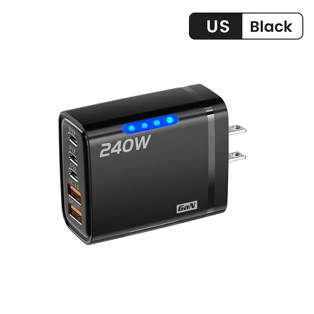 240w pd-oplader usb-c pd-oplader snellader 3.0 gan usb-oplader 5 in 1 snellader voor telefoons voedingsadapter type-c kabel: Eu