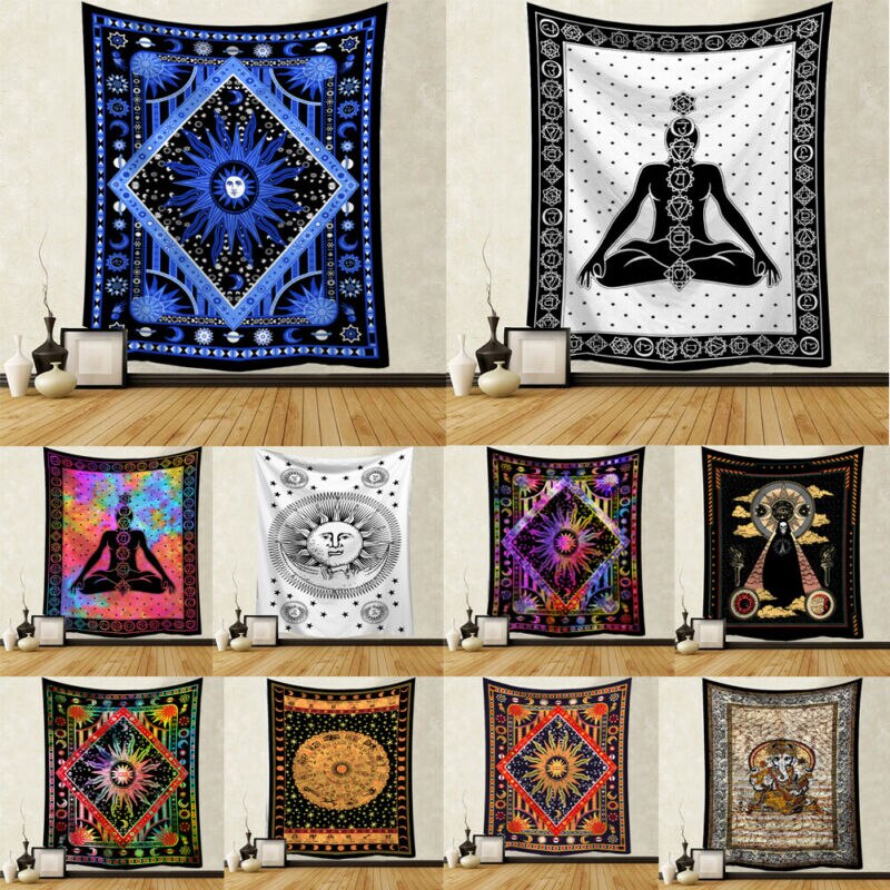 Gobeläng konst vägghängande mandala mönster filt gobeläng multifunktion heminredningsmatta picknick filt 95 x 73cm
