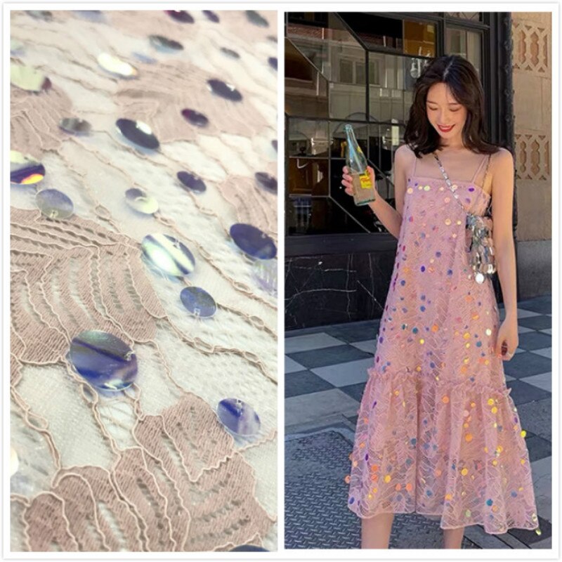 1 verftet 18mm paljett blondere stoff til våren og sommeren kvinners kjole kostyme blond stoff