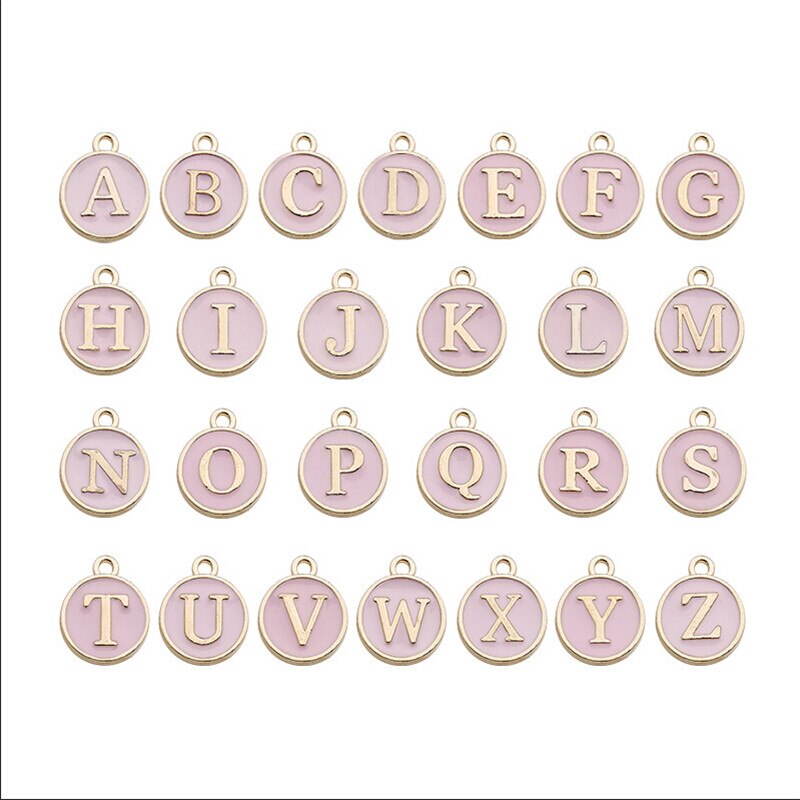 100pcs Alphabet Letter Double Face Enamel Charms Gold Color 8mm Pendants Jewelry Making Handmade Craft Accessories: 100pcs pink charm