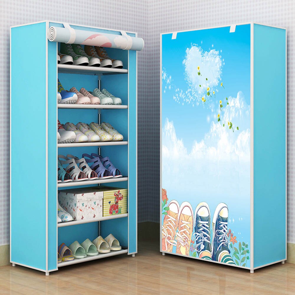 30 X 60 X 108 cm Shoe Cabinet 7 Layers 6 Grids Shoe Shelf Organizer Lightweight Portable Large Capacity Shoe Storage Stand Blue