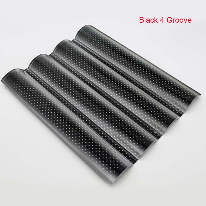 French Bread Baking Mold Bread Wave Baking Tray Practical Cake Baguette Mold Pans 2/3/4 Groove Waves Bread Baking Tools: Black 4 Groove