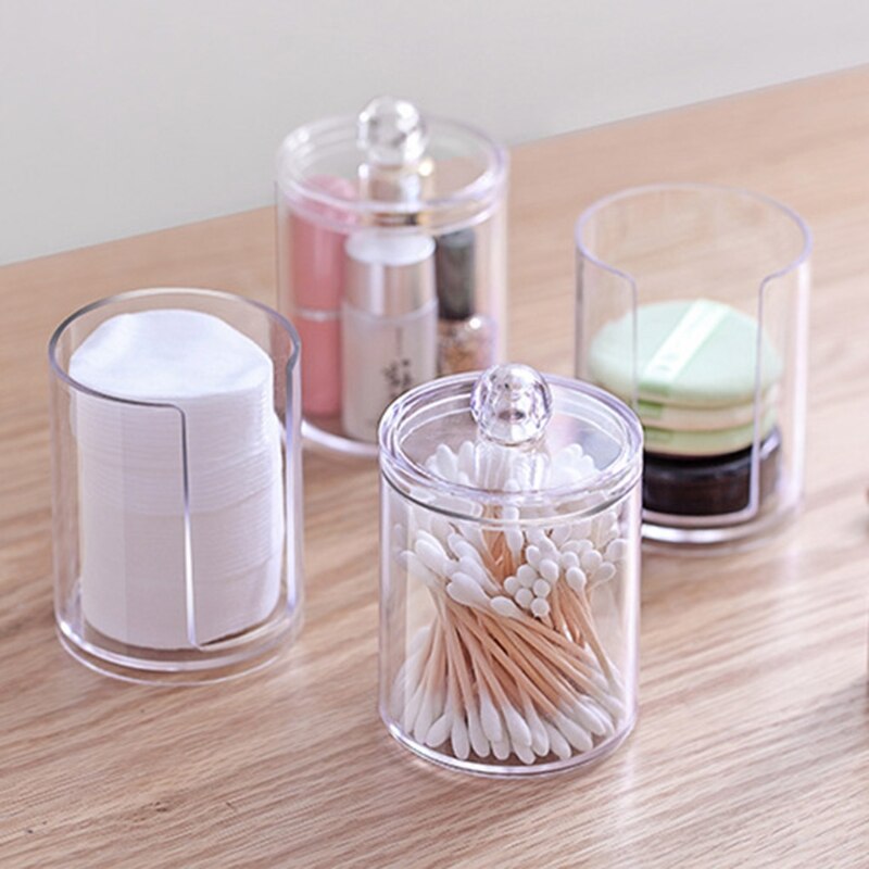 Gennemsigtig plastik organizer box rund beholder opbevaring makeup vatpind
