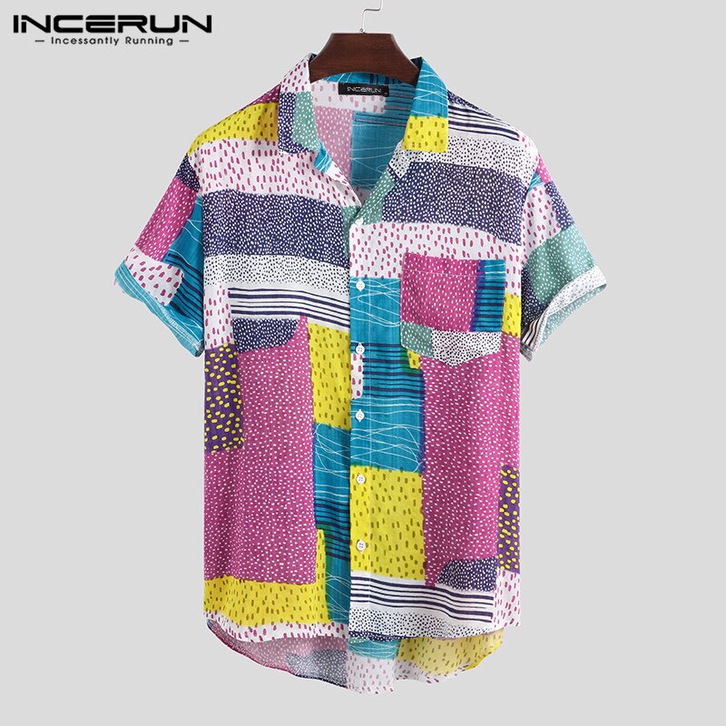 Print mænd hawaiiansk skjorte kortærmet strandferie sommer afslappet herremærke skjorter streetwear chic camisa incerun