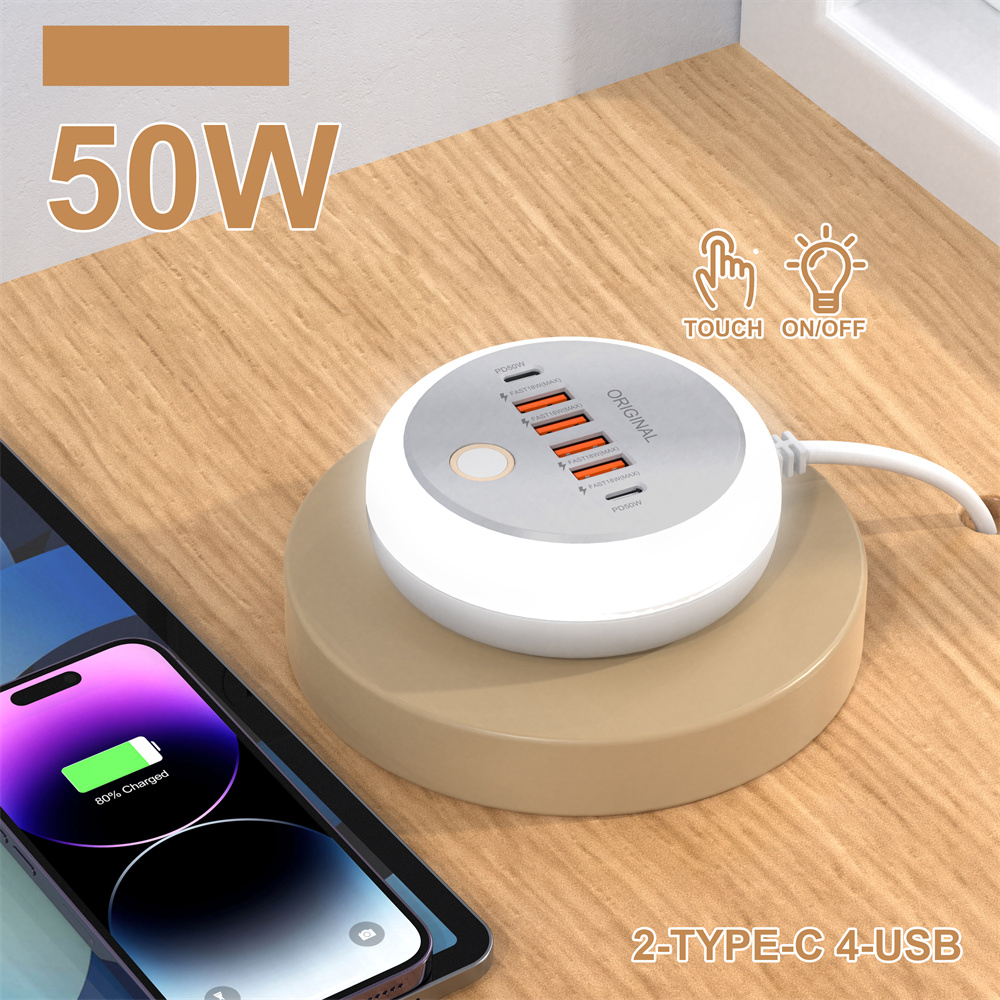 Multi Port Type C Charger 50W Fast Charging Wall Charger USB Phone Adapter For iPhone 16 15 14 OnePlus Xiaomi Travel Quick Plug
