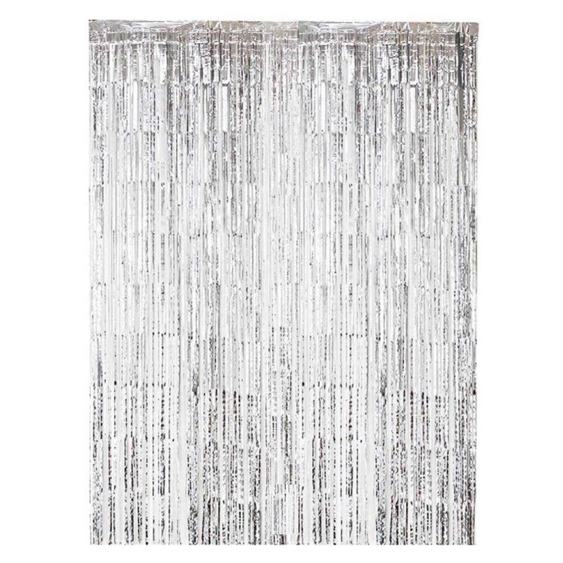 39 X 98in Metal Mercerized Curtain For Birthday Wedding Party Background Tassel Curtain DIY Studio Decoration: Silver