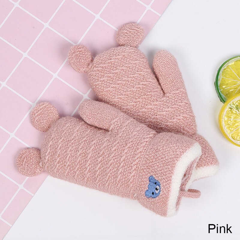 Guantes de invierno para niños de Evrfelan, mitones de algodón de punto con forma de dibujos animados, coloridos guantes y mitones de invierno para niños y niñas: pink
