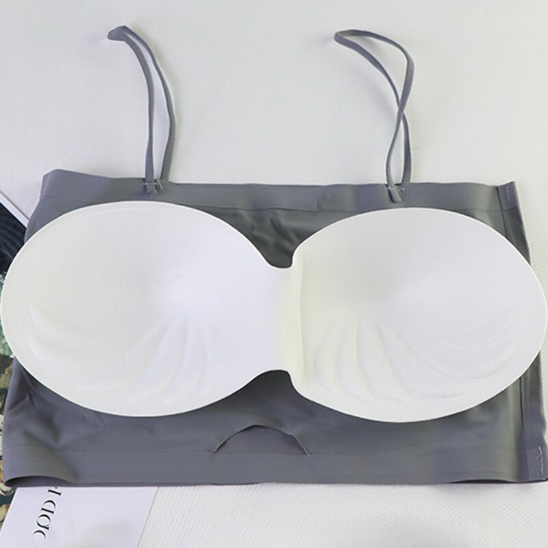 Women Seamless Sexy Bra Removable Padded Crop Tops Full Cup Lingerie Underwear Bra Tank Top Female Ice Silk Solid