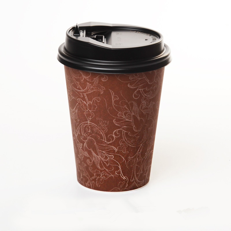50pcs Disposable coffee cup flower pattern thick paper cups drinks juice beverage packaging cups takeaway packages with lids