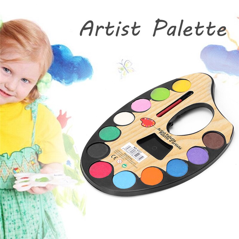 12 Color Artist Palette Paints Set Hand Wall Textile Painting Brush 203B