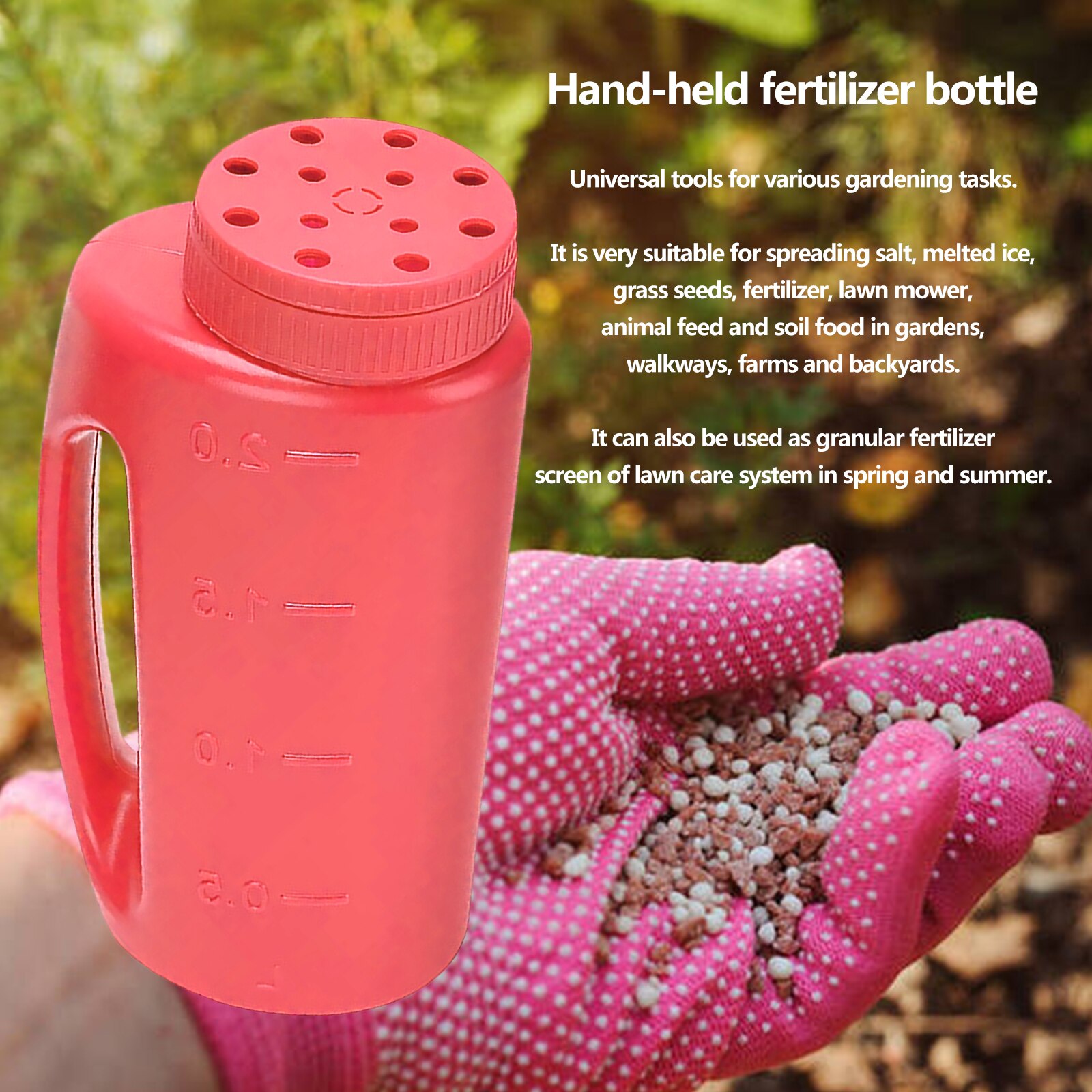 Handheld Spreader Fertilizer bottle Adjustable Hole Size Garden Farm Backyard Seed Spreader Sprinkler Salt Shaker Ice Melt