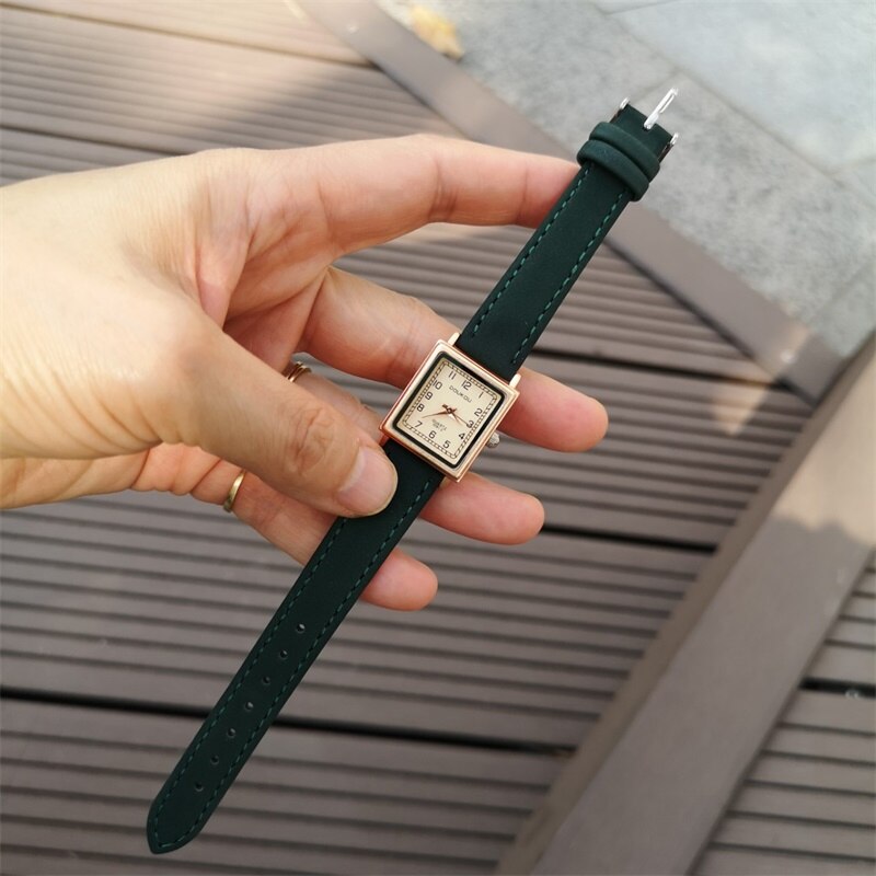 Vintage Leather Women Watches Luxury Square Ladies Wristwatches Casual Small Female Quartz Clock Zegarek Damski: Green