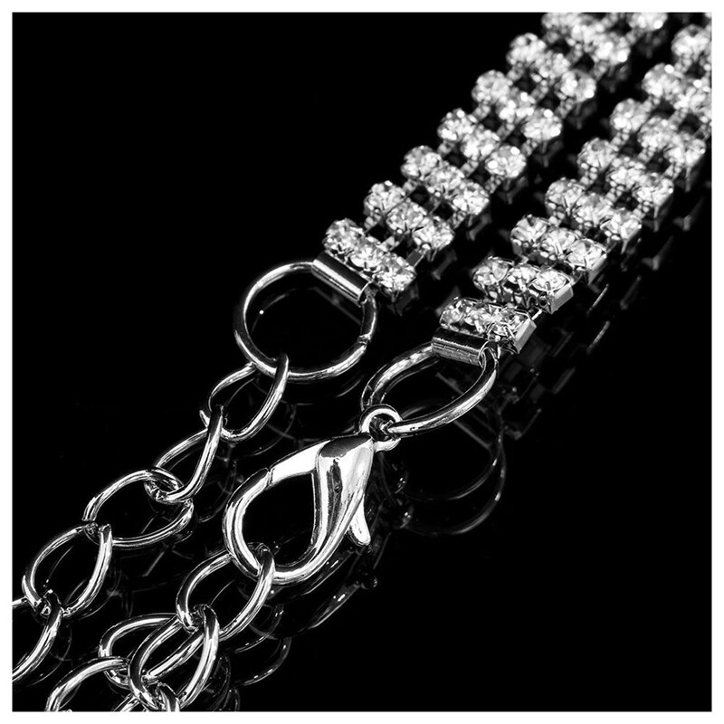 Ladies Women Waist Chain Belt in Silver 3 Row Rhinestones One Size