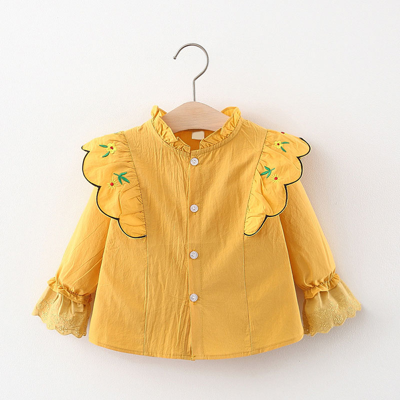 Mädchenblusen, babyblusen mit blumenstickerei, oberteile für kleinkinder, herbstkleidung, langärmeliges, einreihiges t-Shirt für kleinkinder