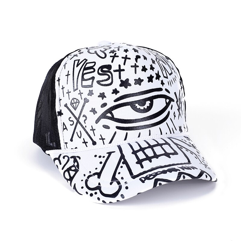 Gorras de béisbol Unisex de verano para hombres y mujeres, gorras con Cierre trasero de malla transpirable, gorra informal de camionero ajustable: eye-White