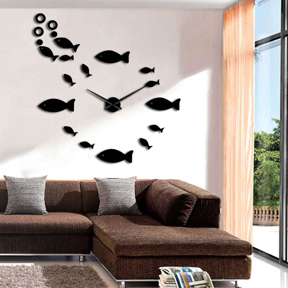 Zee Dier 3D Wandklok Sticker Vis Met Bubble Diy Klok Horloge Grote Grote Wandklokken Modern Huis Klok decor