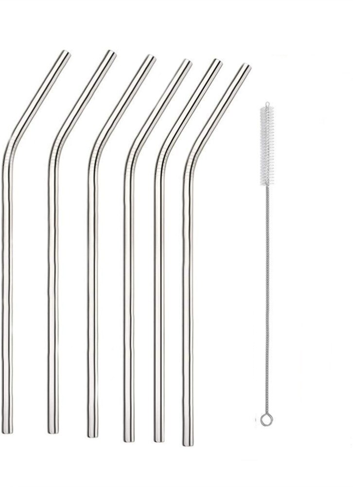 Pajita reutilizable de Metal para beber, juego de pajitas de acero inoxidable 304 con cepillo, Bar, cóctel, vasos, 6 piezas: SliverB