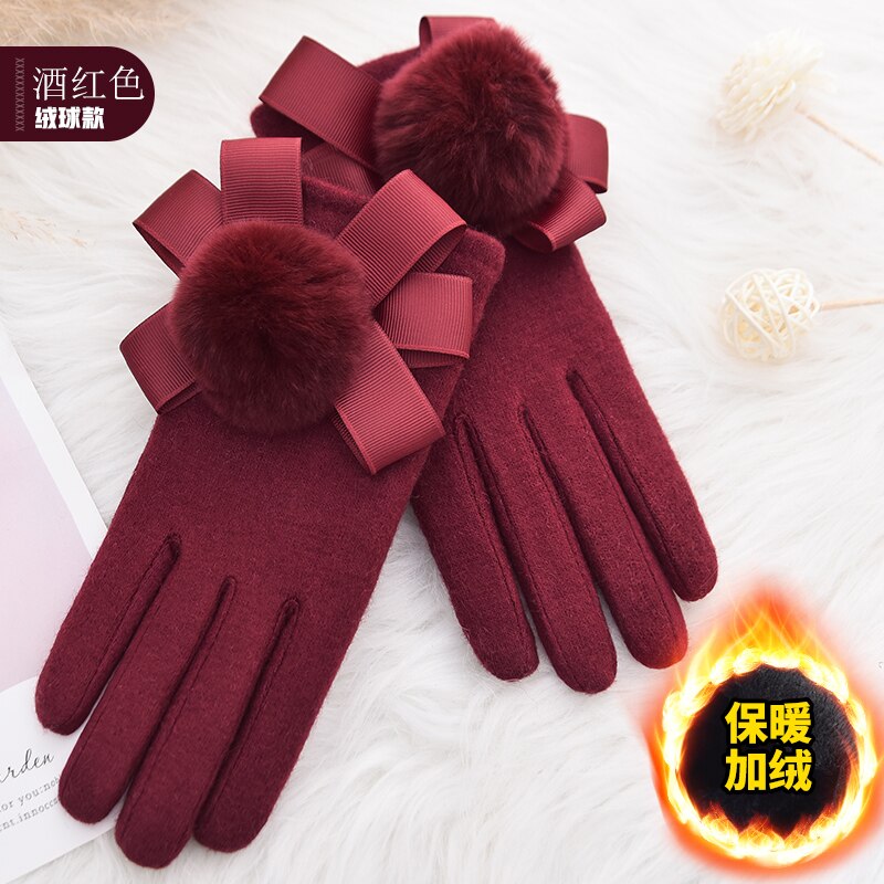 Woodpecker cashmere gloves lady cute plush thicker warm drive ride touch screen wool gloves: khaki