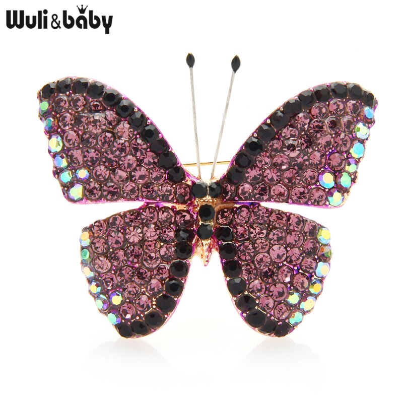 Wuli&amp;baby fuld rhinestone sommerfuglebrocher til kvinder unisex 4- farver insektbryllup kontorbrochenåle: Lilla