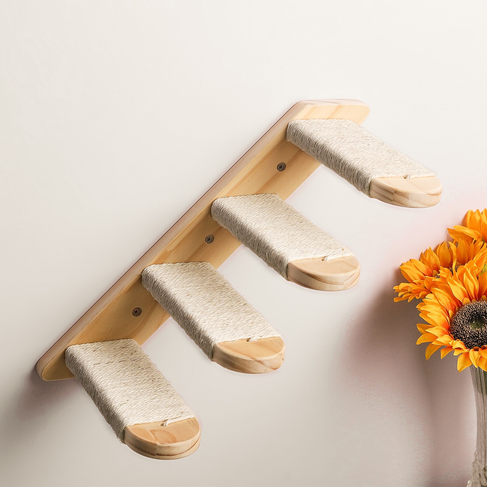 Hamaca montada en la pared para gatos, estante grande de madera para rascar, poste de escalada, muebles colgantes, camas para dormir, casa del árbol
