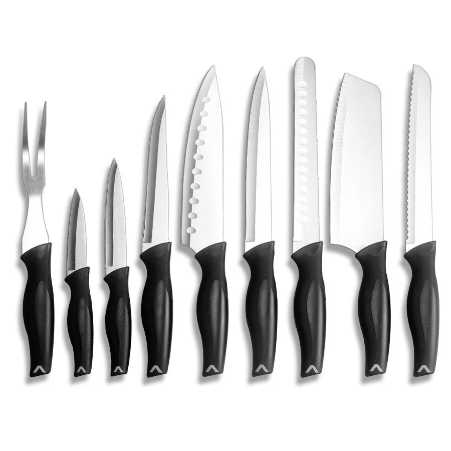 Knife Set 9 Piece Assorted Kitchen Knife Set Carry Wrap Set With Zip Up Carry Case - Stainless Steel, Black