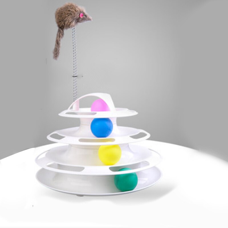 Three Levels Pet Cat Toy Tower Tracks Disc Cat Intelligence Amusement Triple Pay Track Cat Toys Ball Training Amusement Plate: 4