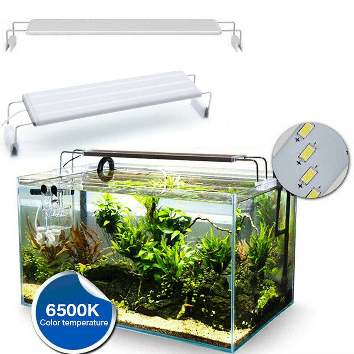 Iluminación LED delgada 5730SMD para acuario, barra de luz para pecera, lámpara de Clip con soporte extensible, LED azules y blancas: 40cm
