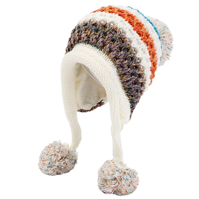 Sombrero de lana con personalidad para hombre y mujer, gorro de punto grueso, cálido e informal, a prueba de viento, Color a juego, tendencia al aire libre, Invierno: Milky white