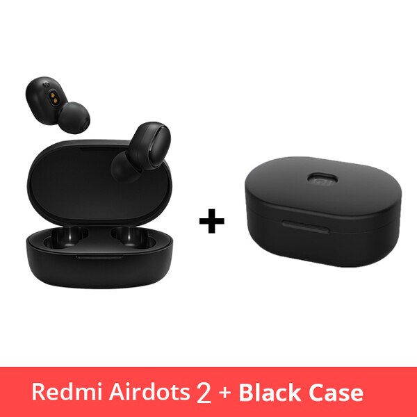 Original Xiaomi Redmi AirDots 2 Wireless Bluetooth 5.0 Charging Earphone In-Ear stereo bass Mi True Wireless Earbuds AI Control: CN Add Black Case