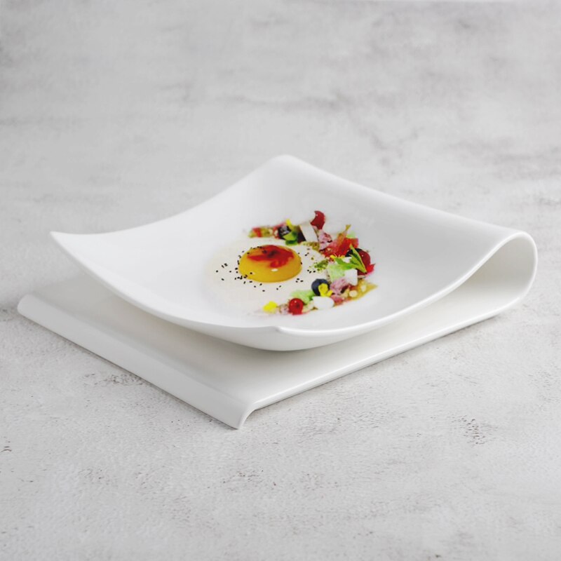 Assiette pliante carrée en céramique, assiette de fruits et desserts, assiette créative européenne, assiette de petit déjeuner, assiette de légumes froids