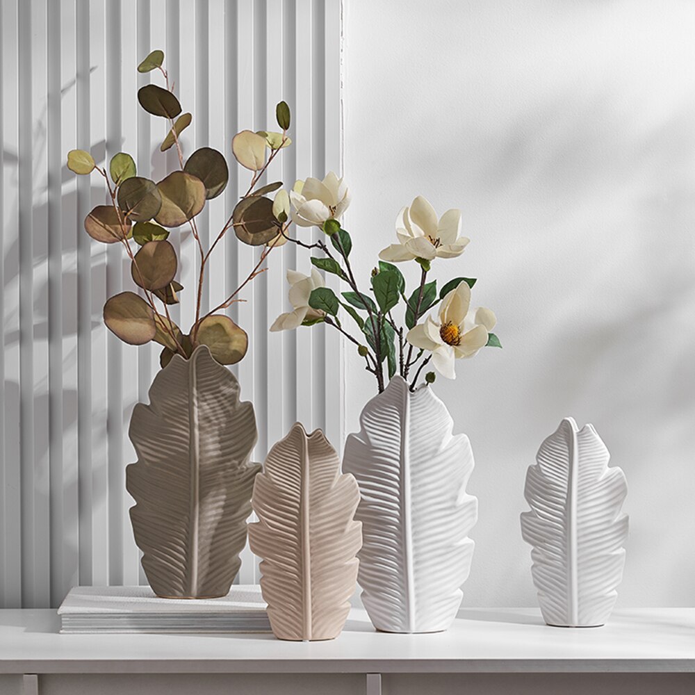 Bathroom Decoration Accessories Ceramic Vase Leaves Model Modern Home Decoration Flower Vase Living Room Decoration White Vases