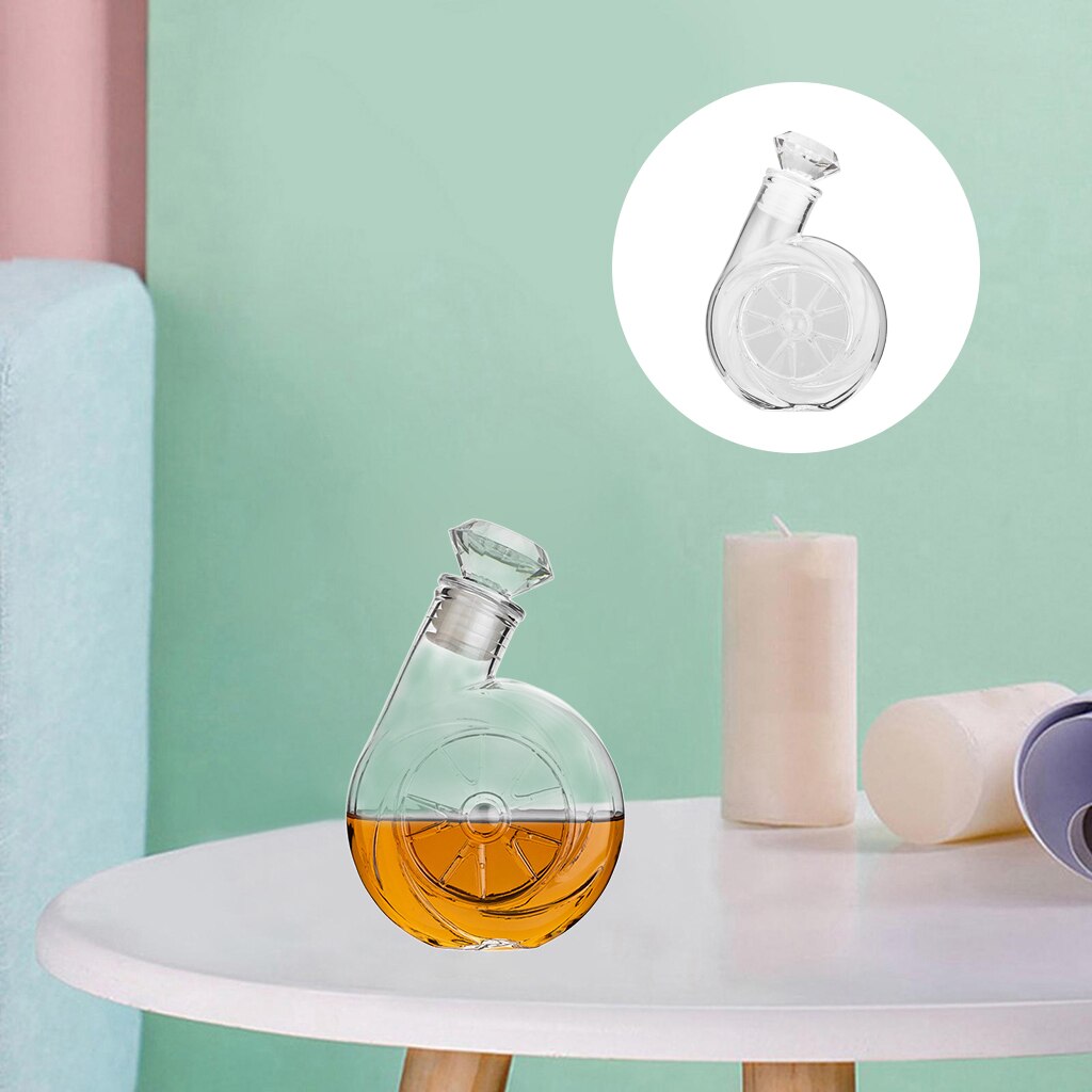 Retro Blower Shaped 17 oz Glass Decanter Whiskey Decanter with Airtight Geometric Stopper for Wine Bourbon Juice Mouthwash