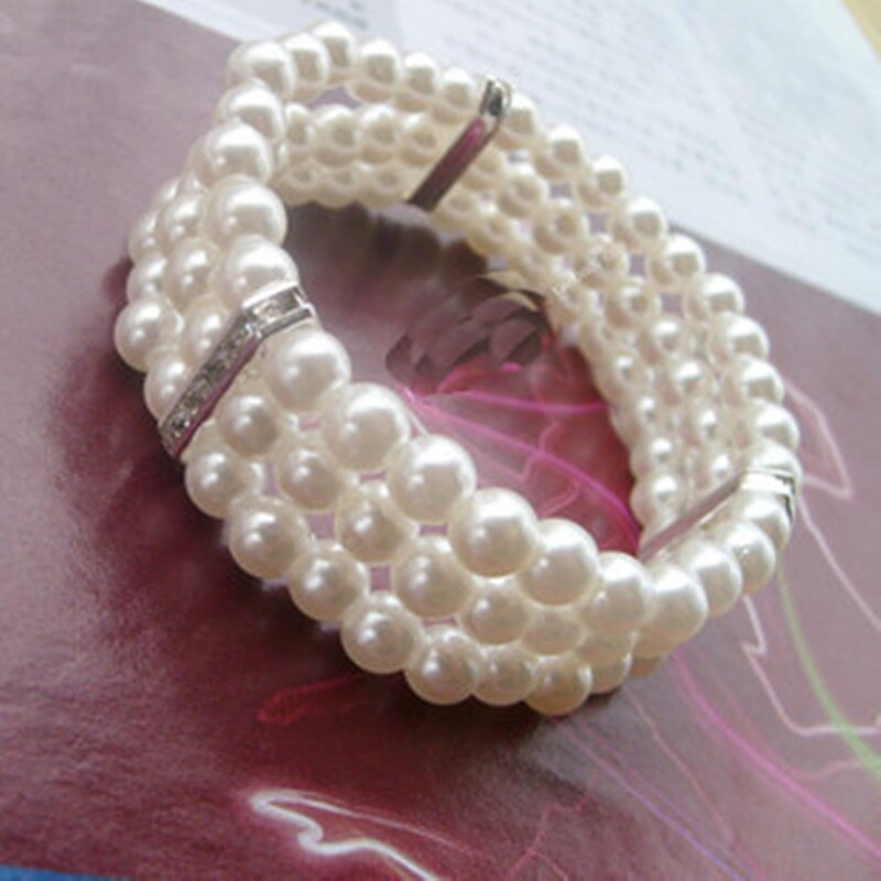 Elasticity Bracelet Simulated Pearl Multilayer Beaded Charm Wide Cuff Bracelets Bangles For Women 2022 Jewelry