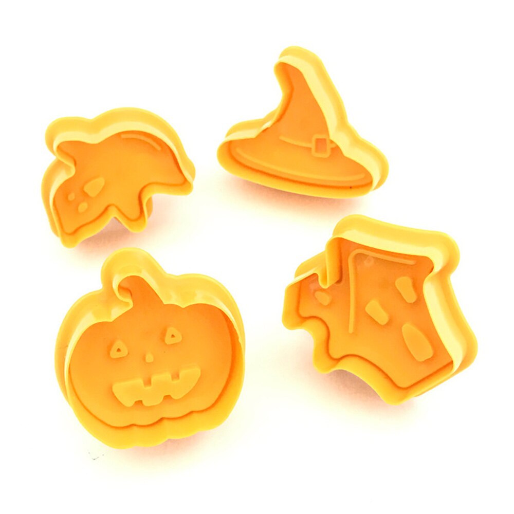 4 Pc Cookie Stempel Biscuit Mold 3D Cookie Plunger Cutter Diy Bakvorm Halloween Pompoen Cookie Cutters Chocolade Versieren Tool