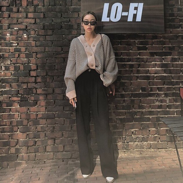 Oversize damegensere høst vintage cardigans løs vintergenser strikket plus size dame cardigan strikket knapp løs