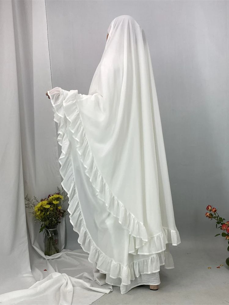 Ramadan solid khimar abaya dubai niqab turkiet arabisk muslim turban hijab islam bönekläder för kvinnor djellaba musulmans femme: Vit