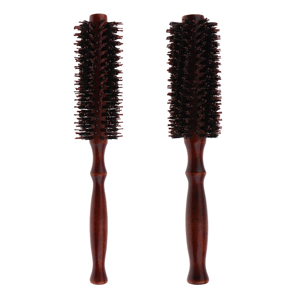 2x Unisex Adult Brown Round Hairbrush Hair Styling Brush Hairdressing Brus