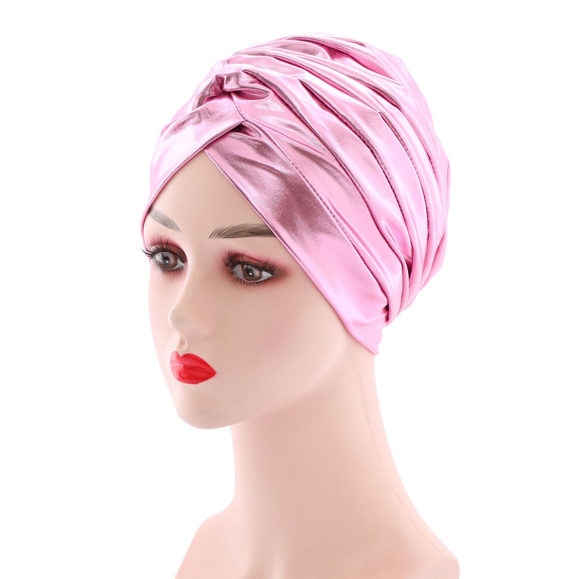 Sombreros de turbante para mujer, turbante de seda bronceada, placa ligera, casera, africana, india, musulmana, bufandas para envolver la cabeza, negro y rosa: Rosa