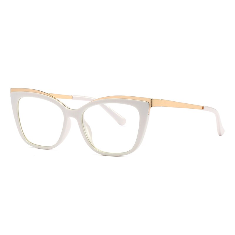 Women Cat Eye Glasses Frame Optical Eyewear Woman Female Full Rim Plastic Front Rim and Alloy Temple Legs: white
