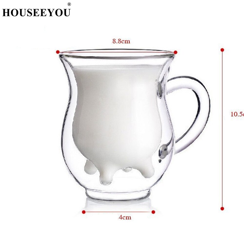 Houseeyou ko yver formet juice kande klar vin øl krus kop termoruder håndtag glas innovativ mælk creamer kaffe