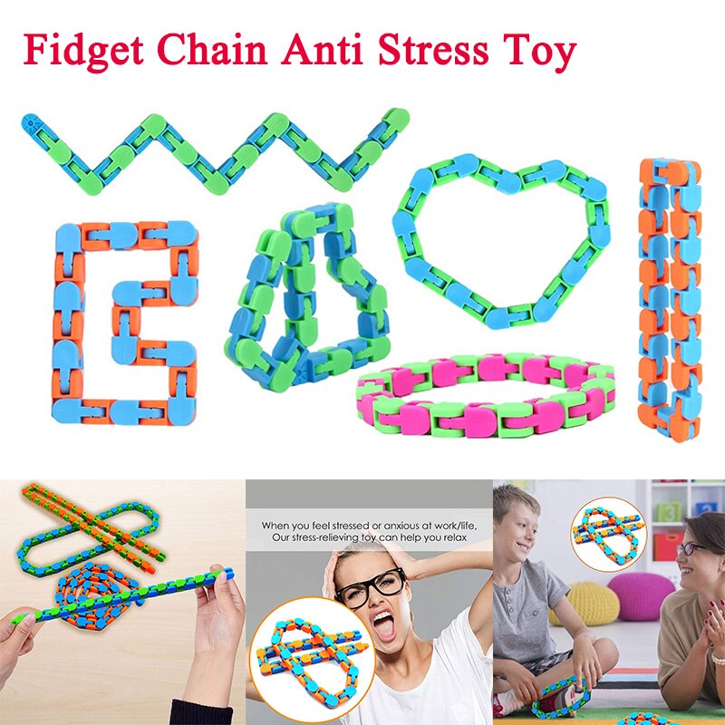 4 pezzi Fidget Chain Anti Stress Toy autismo sollievo dallo Stress mantiene le dita impegnati e le menti focalizzate Puzzle giocattolo educativo colore casuale