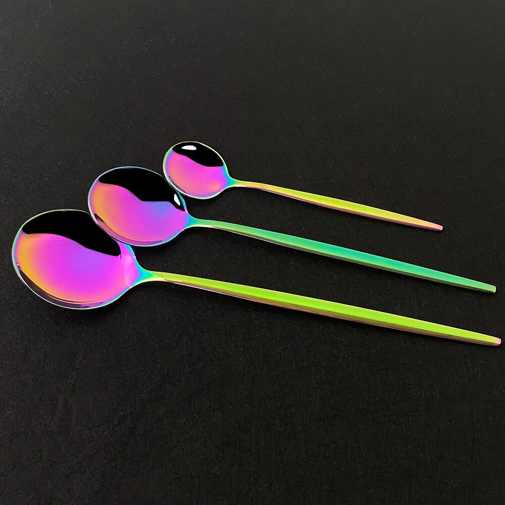 Vaisselle arc-en-ciel vaisselle ensemble de couverts en acier inoxydable de luxe couverts maison fourchette cuillère couteau cuisine dîner ensemble directe