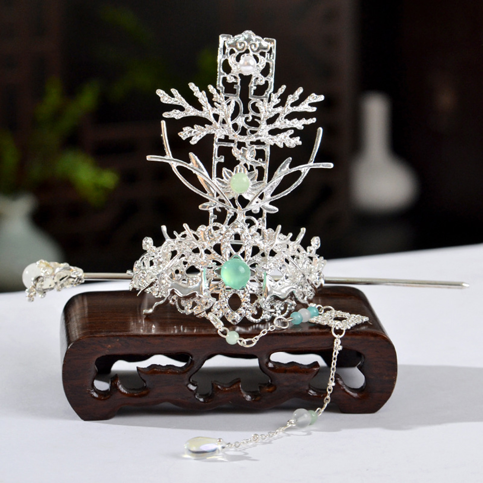 Horquillas chinas para mujer y hombre, horquillas Retro Para Coleta, soporte para el pelo, Color dorado y plateado, perlas de Metal, corona, Tiara, joyería para el cabello largo: Color oro puro